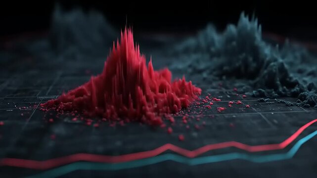 Abstract 3D visualization of data peaks and valleys, representing complex information flow and analysis. - Powered by Adobe