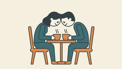 Fototapeta premium A quiet moment in a coffee shop where a couple leans in close over steaming mugs lost in conversation their eyes sparkling with connection.