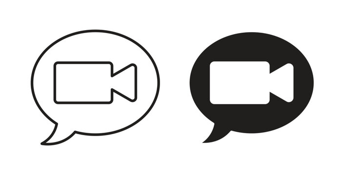 Video call icons, vector design. Silhouette and stroke icon collection