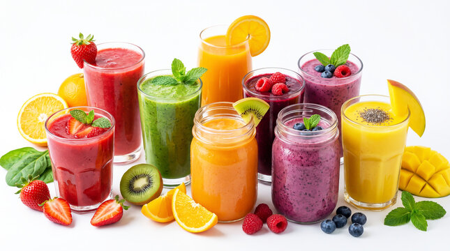 Glasses of fruit and vegetable juice. Agriculture and healthy food concept. World Vegan Day - Powered by Adobe