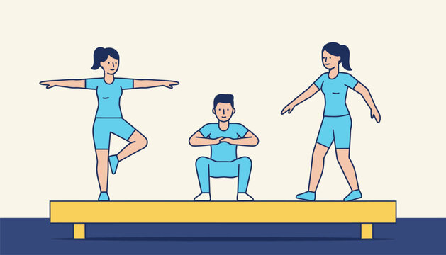 A group of athletes practicing balance drills on a stable surface to improve proprioception and prevent falls.