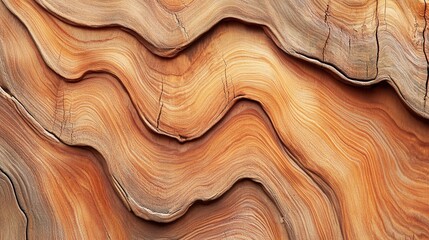 Organic wood grain patterns reveal mesmerizing natural textures with flowing curves and warm amber-orange hues creating a dynamic abstract landscape of wooden surface