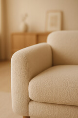 A cozy and inviting view of the neutral-toned sofa, perfect for a relaxing day indoors. Its soft texture and minimalist design enhance comfort.