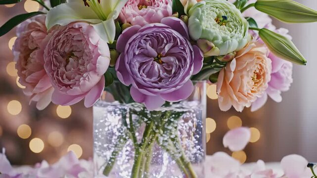Close Up Floral Arrangement Deconstructing In Vase