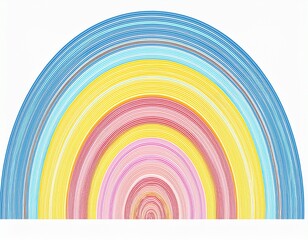 minimalist pastel colored abstract graphic of concentric rainbow arcs in soft blue yellow and pink isolated on white background