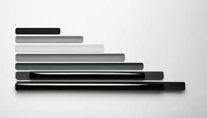 black and white progress bars showing loading levels from empty to full completion stages isolated on white background