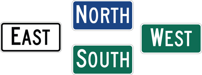 Interstate Road Direction Plates Bundle, North East West South Editable Vector