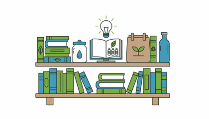 Obraz premium A shelf filled with books and resources about sustainable living highlighting the importance of education in maintaining a plasticfree lifestyle.