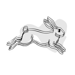 Minimal line art illustration of a running bunny with motion shadow — cute Easter rabbit vector perfect for spring holiday graphics and children’s designs