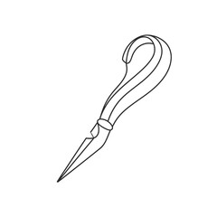 A simple line drawing of a paintbrush with a curved handle and pointed bristles.