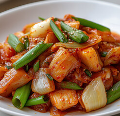 Spicy Kimchi Stir Fry With Scallions And Sesame Seeds
