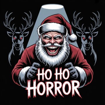 Frightening Santa Claus with evil grin and outstretched hands
