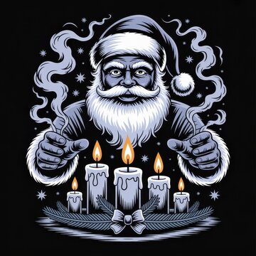 Intense Santa Claus with Candles and Smoke Christmas