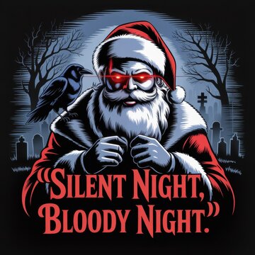 Ominous Santa Claus With Raven And Bloody Night Message