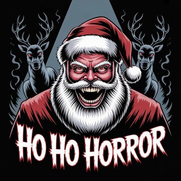 Scary Santa Claus with evil red eyes and fangs christmas