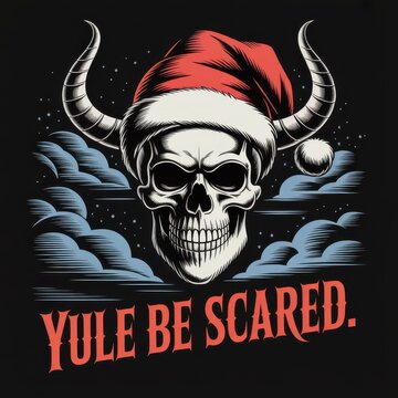 Scary Skull With Santa Hat And Horns christmas
