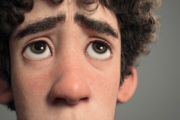 Fototapeta premium Introspective Expression: A close-up portrait of a young individual with a contemplative expression. Their eyes tell a story of introspection.