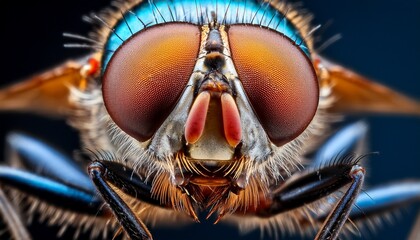 extreme close up of a fly s face showcasing intricate details of its eyes and mouthparts