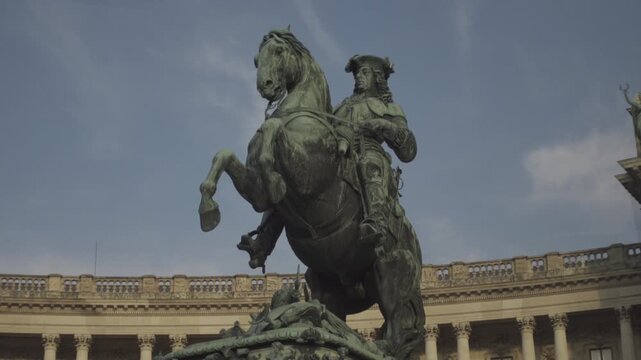 Bronze sculpture Prince Eugene Equestrian Statue Prinz Eugen Reiterdenkmal, Heldenplatz, Wien, Vienna, Republic of Austria. Prince Eugene bronze equestrian statue at Heldenplatz, Vienna, Austria. 