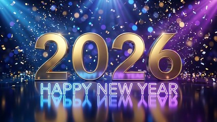 happy new year Golden 2026 with  colorful and  confetti celebration
