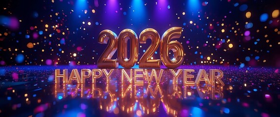 happy new year Golden 2026 with  colorful and  confetti celebration
