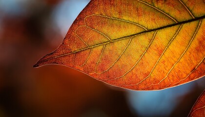 Close Up Of Autumn Coloured Leaf With Detail