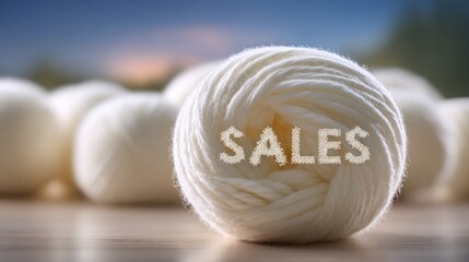 Soft beige yarn balls arranged artistically on a wooden surface, showcasing texture and warmth, ideal for commercial product photography and creative projects