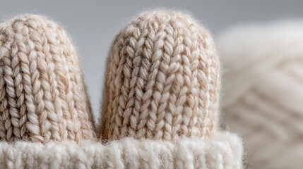 Cozy knitted mittens in soft beige wool, showcasing intricate patterns and textures, perfect for winter warmth and style, ideal for seasonal fashion and accessories