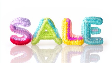 Colorful handcrafted letters spelling sale, isolated on white background, showcasing vibrant textures and playful design, perfect for promotional materials and marketing campaigns