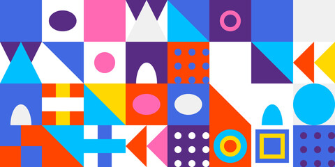 Colorful geometric pattern background with abstract shapes creating a modern and playful mosaic design decorative backdrops and digital art