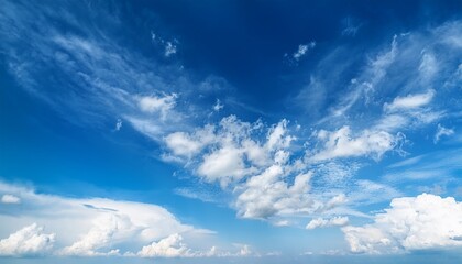 Realistic Blue Sky Background With Fluffy White Clouds Nature Landscape Cloudy Beautiful Bright Sunlight In Summer Or Spring Season Abstract Backdrop Creates A Clean Fresh And Uplifting Atmosphere