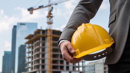 Industrial construction worker with a safety helmet on the building site