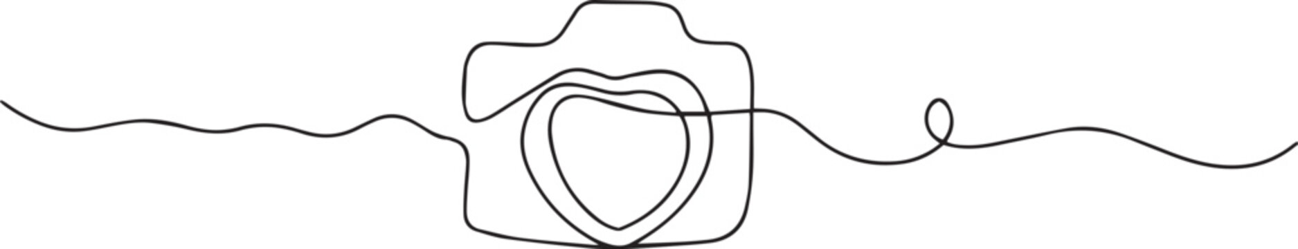 Hand drawn digital camera icon, one-line art drawing Camera, Camera continuous outline Vector illustration.
