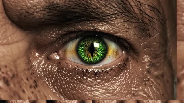 Extreme Close Up Eye Snapping Open With Reptilian Iris