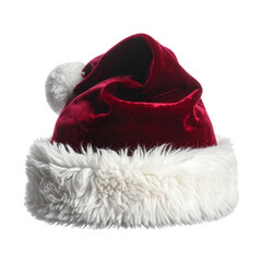 Luxurious Rich Dark Velvet Santa Hat with White Fur Trim &mdash; Isolated PNG