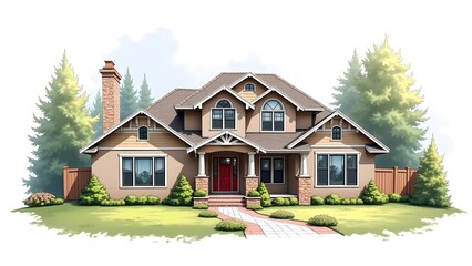 Detailed Drawing of Single-Family Home Front View