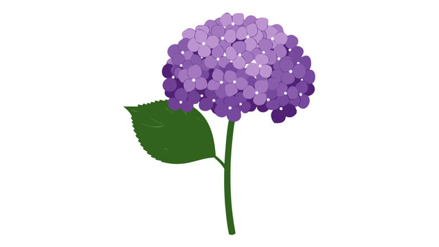 A Detailed Pixel Art Illustration Of A Purple Hydrangea Flower With A Green Leaf And Stem Against A Black Background Creating A Simple Yet Striking Botanical Composition