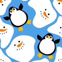 Christmas animals seamless penguin pattern for wrapping paper and fabrics and kids print
