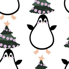 Christmas animals seamless penguin pattern for wrapping paper and fabrics and kids print