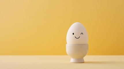 Winking egg with smiley face on yellow background