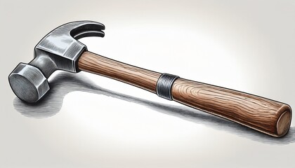 watercolor classic hammer wooden handle steel head isolated on a white background tool