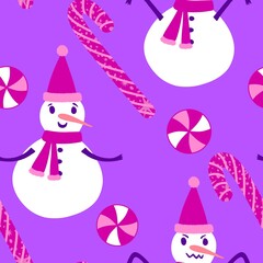 Christmas cartoon ice seamless snowman pattern for wrapping paper and fabrics