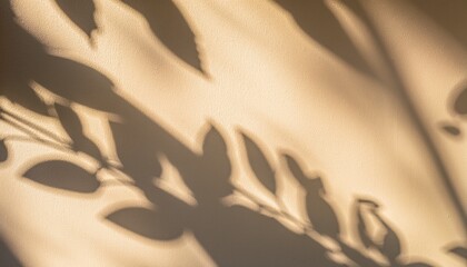 Leaf Shadow And Light On Wall Beige Abstract Background Nature Tropical Leaves Plant And Tree Branch Shade With Sunlight On Wall Texture For Background Wallpaper And Design Shadow Overlay Effect