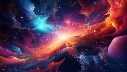 vibrant cosmos explosion fractalized astral scenery vivid nebula abstract galaxy backdrop galactic fireworks luminous dreamscape