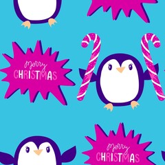 Christmas animals seamless penguin pattern for wrapping paper and fabrics and kids print