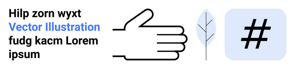 Obraz premium Open hand gesture alongside a delicate leaf and a metadata tag symbol. Ideal for social media, ecology, minimalism, branding, teamwork, digital communication, simple landing page