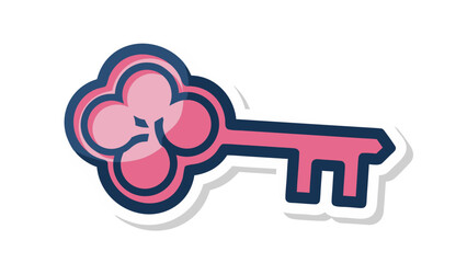 Obraz premium A Pink Decorative Key with a Four Leaf Clover Design on its Bow on a Transparent Background with a Soft Shadow