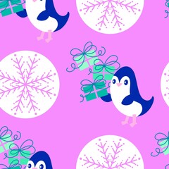 Christmas animals seamless penguin pattern for wrapping paper and fabrics and kids print