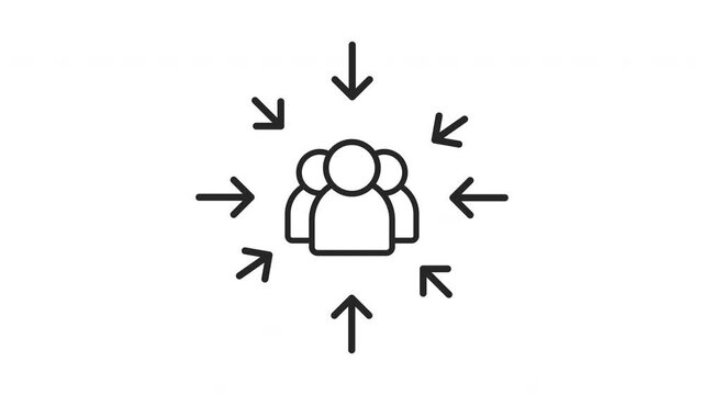 Target audience. Customer group persons, client targeting. Consumer centricity. Leader pointing. Focus on human sign animation. Loop