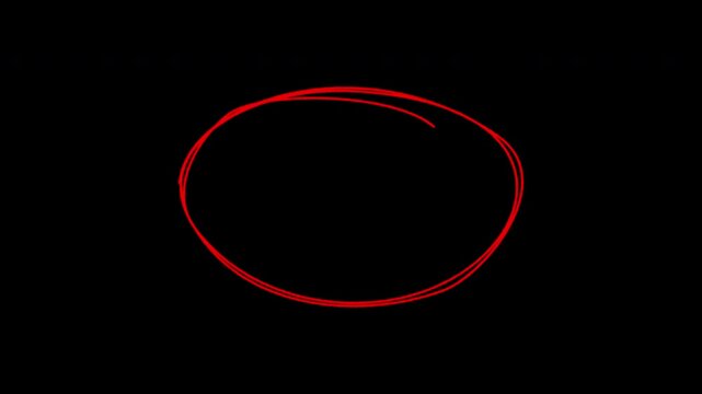 Animated red circle marker drawing effect, hand-drawn highlighter scribble, grunge marker pen style. Сopy space. Transparent background